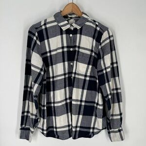 J Crew Womens Blue White Long Sleeve Boy Fit Flannel Button Down Shirt Size L